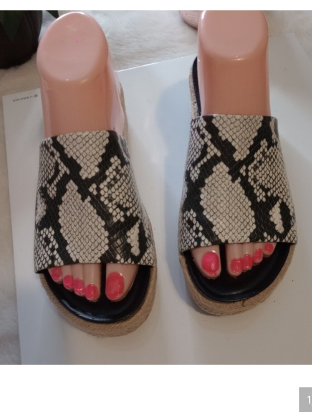 Franco Sarto Black & White Snake-Print Platform Slides